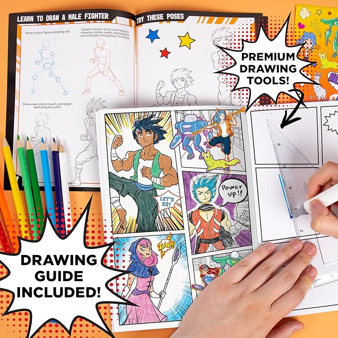 Made By Me Manga Artist Set, How to Draw Anime, Create 2 Comic Books, Great Gifts for Anime Enthusiasts, Awesome Art Kit, Drawing Kit Arts & Crafts for Kids, Great Addition to Anime Collection