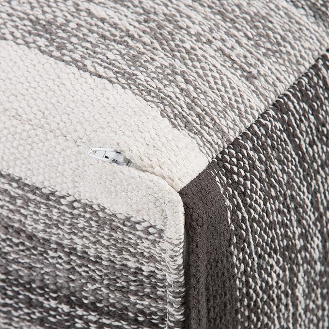 SIMPLIHOME Naya 16 Inch Boho Cube Pouf in Patterned Grey Melange Cotton, For the Living Room, Bedroom and Kids Room