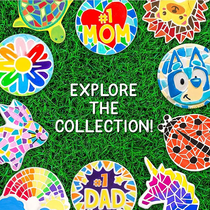 Creative Roots Mosaic Butterfly, Ladybug, & Sun Stepping Stone, Includes 3-Pack 4.5-Inch Ceramic Stepping Stone & 6 Vibrant Paints, Paint Your Own DIY Stepping Stone for Kids Ages 8+