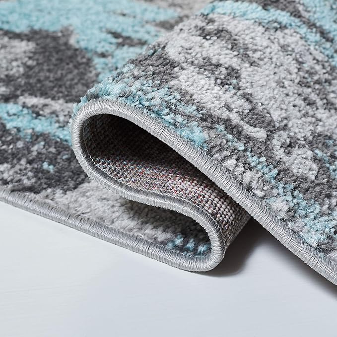 SAFAVIEH Adirondack Collection 4' Round Turquoise / Grey ADR134K Modern Abstract Non-Shedding Dining Room Entryway Foyer Living Room Bedroom Area Rug