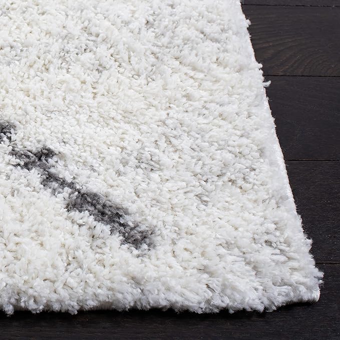 SAFAVIEH Berber Shag Collection Runner Rug - 2'2" x 9', Cream & Light Grey, Moroccan Design, Non-Shedding & Easy Care, 1.2-inch Thick Ideal for High Traffic Areas in Living Room, Bedroom (BER162C)