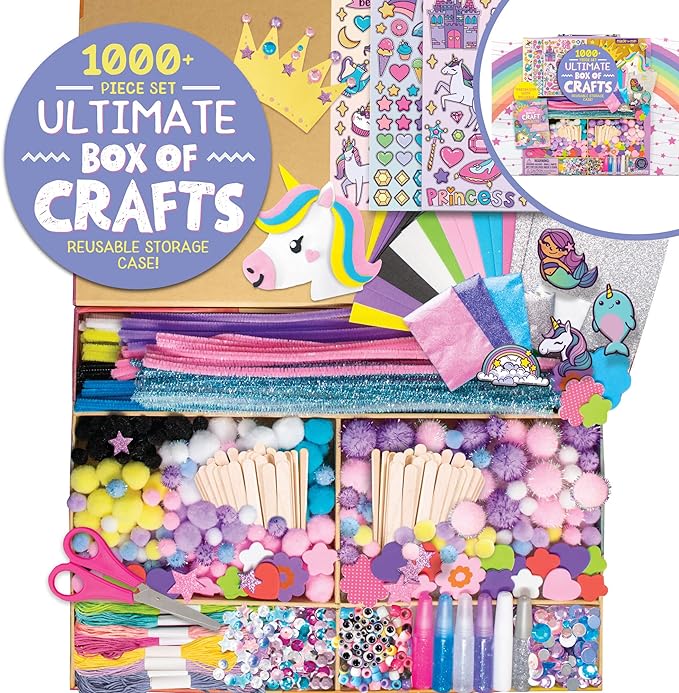 Made By Me Ultimate Craft Box, Unicorn Craft Kit, 1000 Piece Set, Reusable Storage Case, Preschool Arts & Crafts Projects, Great for Group Projects, Craft Box for Kids