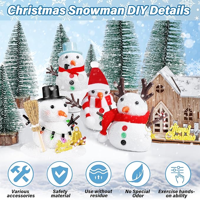 Christmas Craft Kit, 8 Pack Snowman Kit DIY Christmas Ornaments, Build a Snowman Kit Indoor Decorations, Creative Kids Air Dry Modeling Clay, Xmas Activities Snowman Making Kit Toys for Holiday