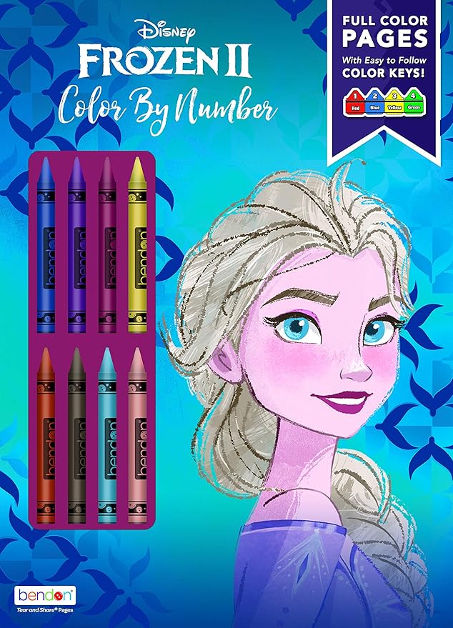 Disney Frozen 2 Elsa 32-Page Color by Number Activity Book with 8 Crayons 45824 Bendon