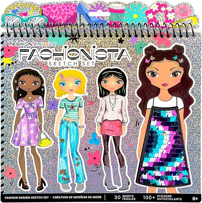 Fashion Angels Fashion Design Sketch Portfolio - Sketch Book for Beginners, Sketch Pad with Stencils and Stickers for Kids 6 and Up, Brown(Covers May Vary)