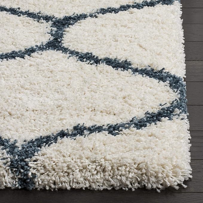 SAFAVIEH Hudson Shag Collection Runner Rug - 2'3" x 14', Ivory & Slate Blue, Trellis Design, Non-Shedding & Easy Care, 2-inch Thick Ideal for High Traffic Areas in Living Room, Bedroom (SGH280T)