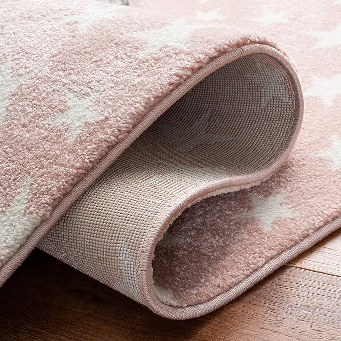 SAFAVIEH Carousel Kids Collection Area Rug - 5'3" Square, Pink & Grey, Non-Shedding & Easy Care, Ideal for High Traffic Areas for Boys & Girls in Playroom, Nursery, Bedroom (CRK135U)
