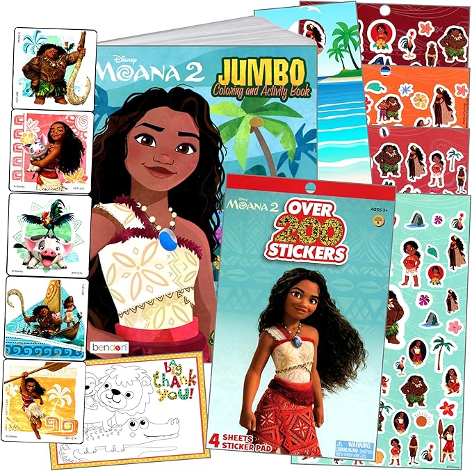 Disney Moana Coloring Books for Kids with Stickers Bundle Includes Moana Stickers, Coloring Book, and More