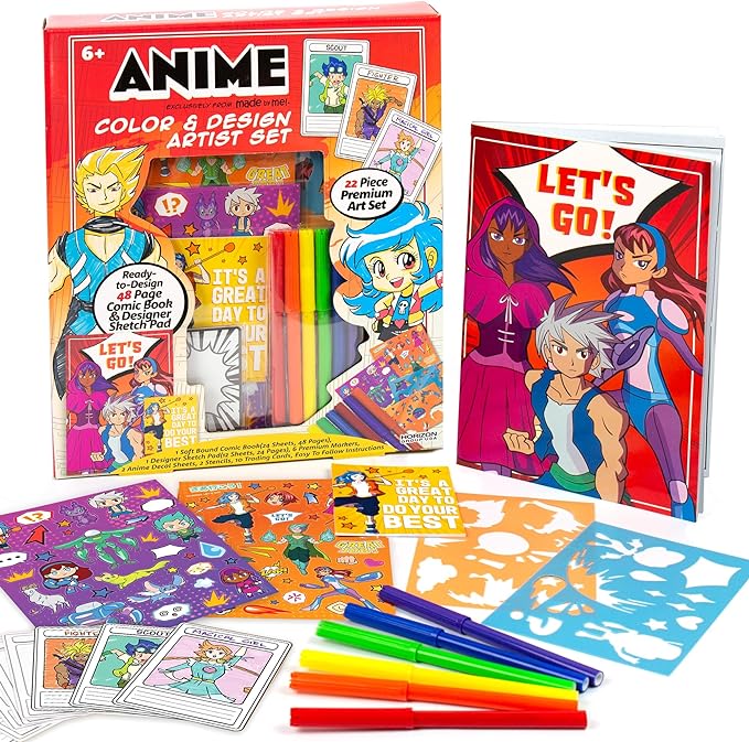 Made By Me Anime Color & Design Artist Set, 22-Piece Art Set, How to Draw Anime, Create Your Own Comics, Make Your Own Manga & Anime Sketchbook, Gifts for Anime Enthusiasts, Arts & Crafts for Kids 6+