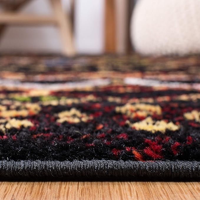 SAFAVIEH Amsterdam Collection Runner Rug - 2'3" x 18', Black & Multi, Moroccan Boho Design, Non-Shedding & Easy Care, Ideal for High Traffic Areas in Living Room, Bedroom (AMS108P)