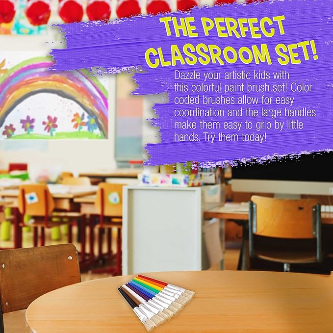 U.S. Art Supply 10-Piece Large Flat Chubby Hog Bristle Paint Brushes Set – Durable Paintbrushes for Painting, Craft Paint Brushes, Brushes for Painting, Paint Brush Set for Beginners & Students