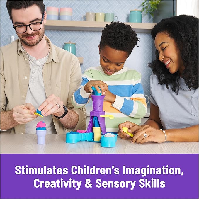 Kinetic Sand, Soft Serve Station with 14oz Play Sand (Blue, Pink & White), 2 Ice Cream Cones & 2 Tools, Sensory Toys for Kids Ages 5 and up