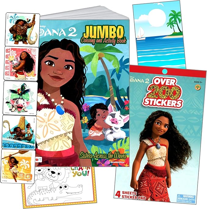 Disney Moana Coloring Books for Kids with Stickers Bundle Includes Moana Stickers, Coloring Book, and More