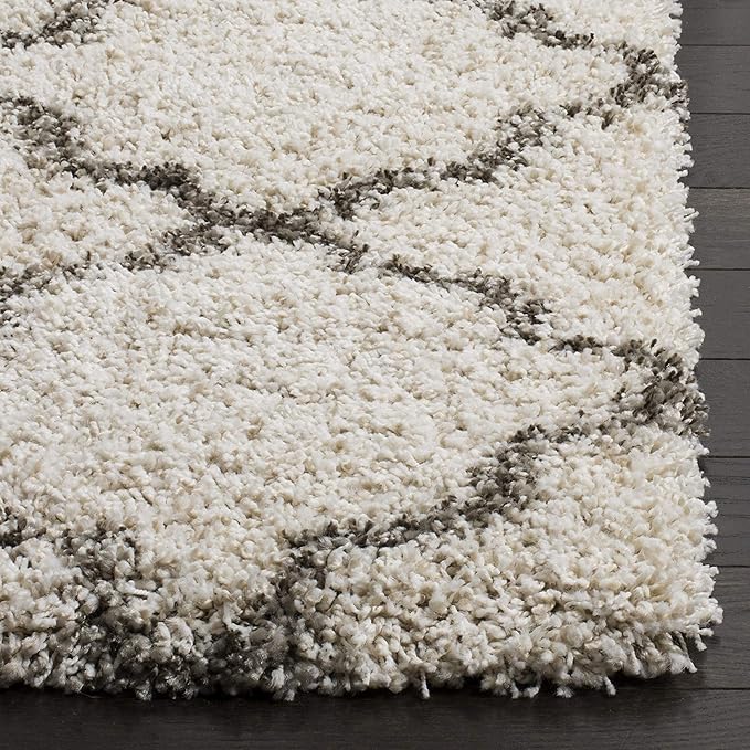 SAFAVIEH Hudson Shag Collection Runner Rug - 2'3" x 22', Ivory & Grey, Moroccan Trellis Design, Non-Shedding & Easy Care, 2-inch Thick Ideal for High Traffic Areas in Living Room, Bedroom (SGH282A)