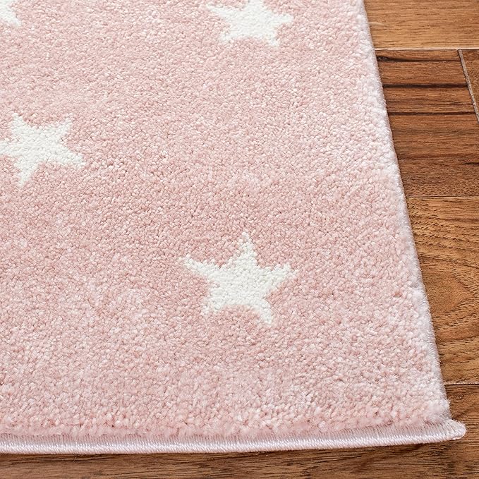 SAFAVIEH Carousel Kids Collection 3' Round Pink/Grey CRK135U Moon & Stars Non-Shedding Playroom Nursery Bedroom Area Rug