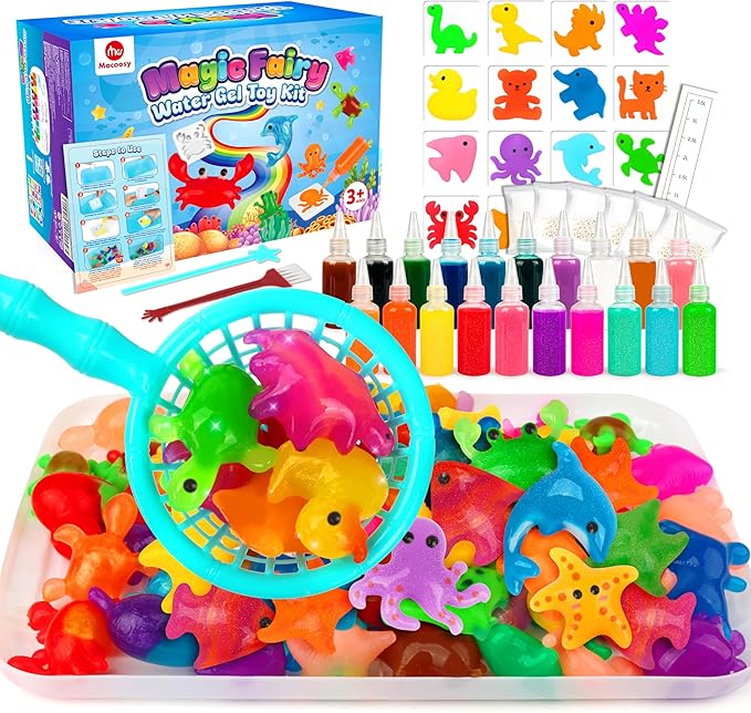 Mocoosy 20 Colors Magic Fairy Water Elf Toy Kit for Kids, Aqua Elf Water Gel Kit with 20 Magic Gels & 16 Squishy Maker Molds, Magical Squishy Paint Set Art Crafts STEM Game Activities for Boys Girls