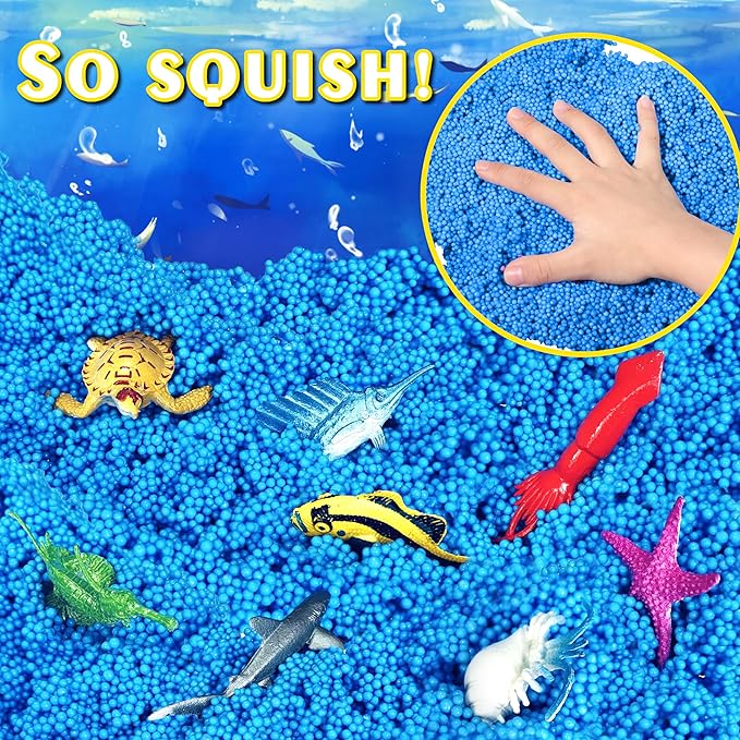 Ocean Sensory Table with Sensory Sands,Ocean Sensory Bin with Lid,Ocean Toy for Kids,Indoor Outdoor Use,Sand Art kit for Boys and Girl,Sensory Toys for Toddlers Age 3-5, 17x11.5x10.2 inches