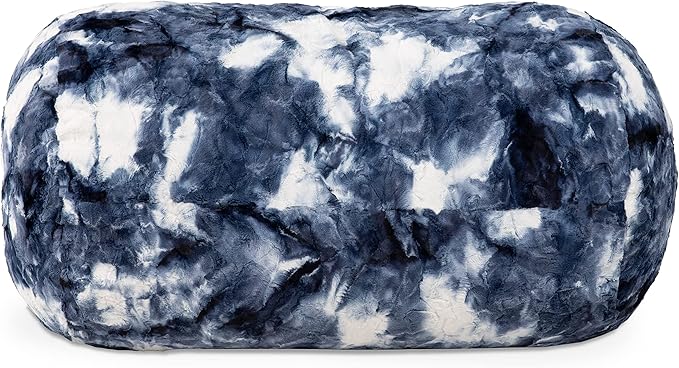 Jaxx Sofa Saxx Bean Bag Couch - 4 Foot - Faux Fur, Blue & White Print