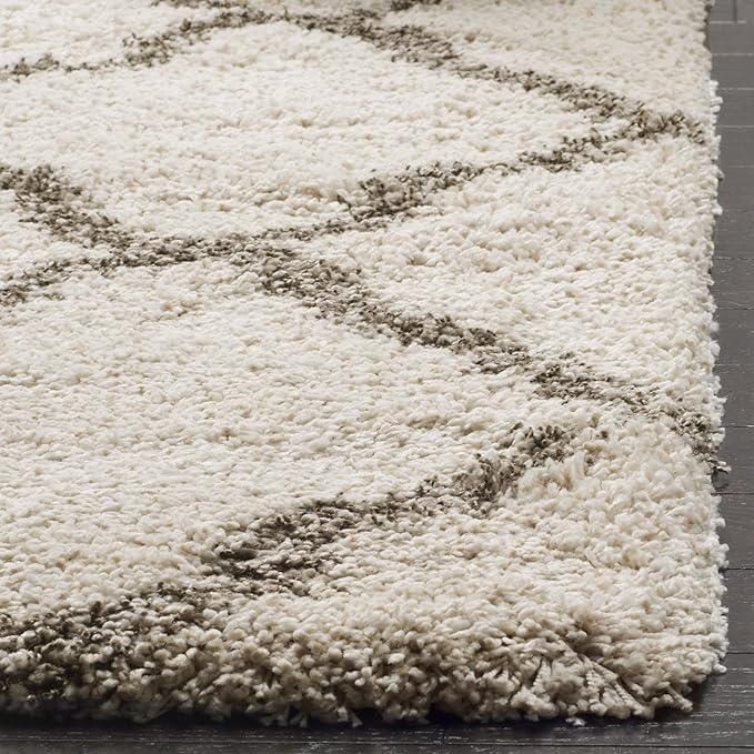 SAFAVIEH Hudson Shag Collection Runner Rug - 2'3" x 8', Ivory & Grey, Moroccan Trellis Design, Non-Shedding & Easy Care, 2-inch Thick Ideal for High Traffic Areas in Living Room, Bedroom (SGH283A)