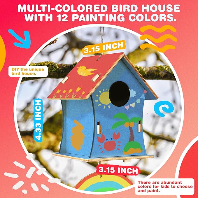 BELLOCHIDDO Bird House Kits for Kids Ages 4-8 - DIY Birdhouse Kit for Kids to Build and Paint,Wooden Arts and Crafts for Kids Girls Boys Toddlers Ages 8-12 4-6 6-8,Art&Craft for Kids Ages 8-12(2 Pack)