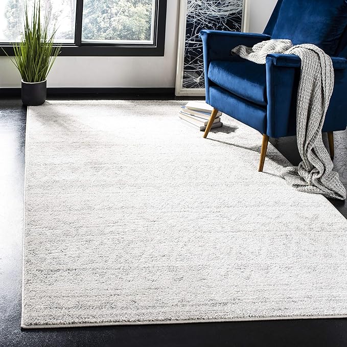 SAFAVIEH Adirondack Collection Area Rug - 8' x 10', Ivory & Silver, Moroccan Boho Distressed Design, Non-Shedding & Easy Care, Ideal for High Traffic Areas in Living Room, Bedroom (ADR119A)
