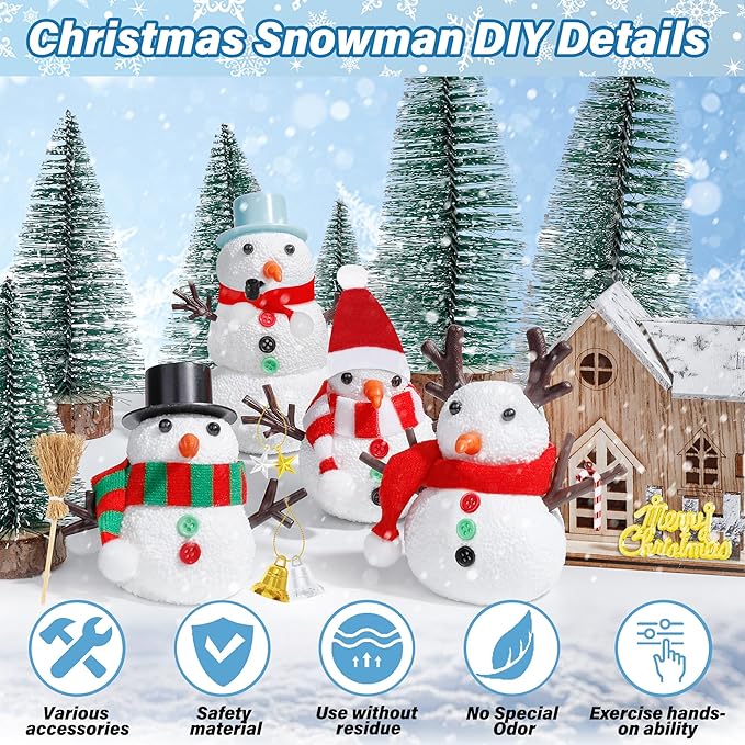 9 Pack Snowman Kit, Christmas Crafts DIY Snowman Kit, Build a Snowman Winter Christmas Activities Set Indoor, Snowman Creative Air Dry Modeling Clay Crafts Kit for Family School Party Favor Supplies