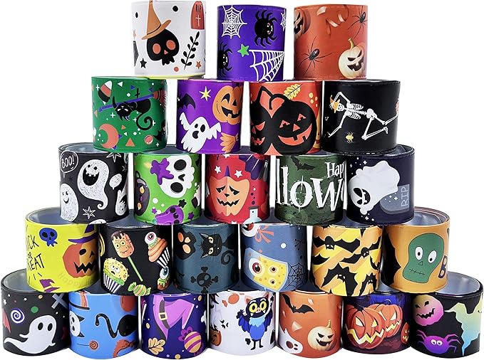 Halloween Slap Bracelets for Kids Halloween Slap Bracelets Bulk Snap Bracelet Party Supplies Favors Classroom Prizes Exchanging Gifts (24)