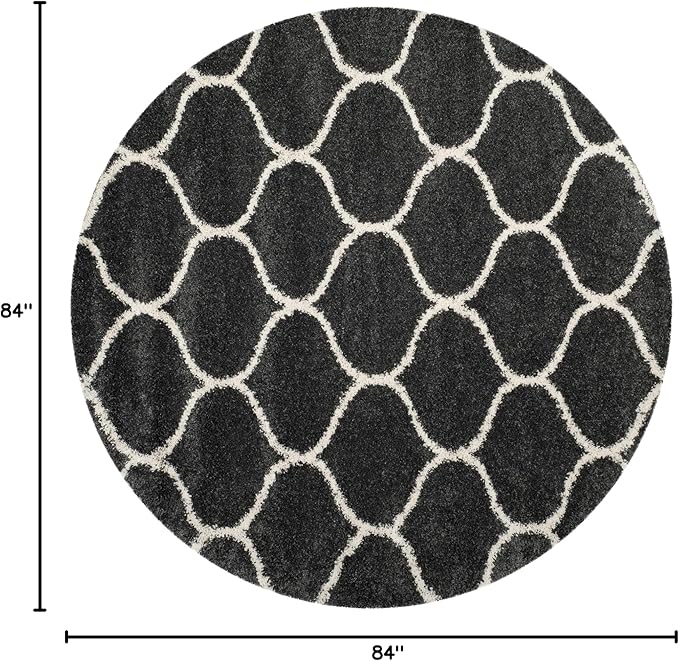 SAFAVIEH Hudson Shag Collection 7' Round Dark Grey/Ivory SGH280G Moroccan Ogee Trellis Non-Shedding Living Room Bedroom Dining Room Entryway Plush 2-inch Thick Area Rug