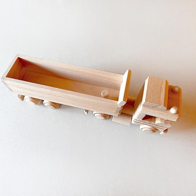 Wooden Truck Toy - for 3+ Yr Children - Handmade in Poland - Natural Unfinished Wood Eco Friendly Toy
