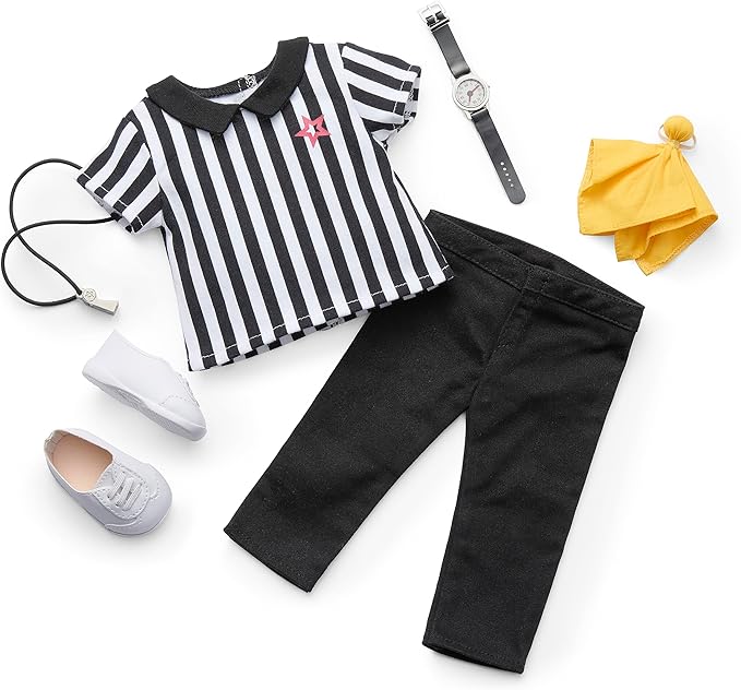American Girl Truly Me 18-inch Doll Referee Outfit with Corded Whistle, Wristwatch, and Penalty Flag, For Ages 6+