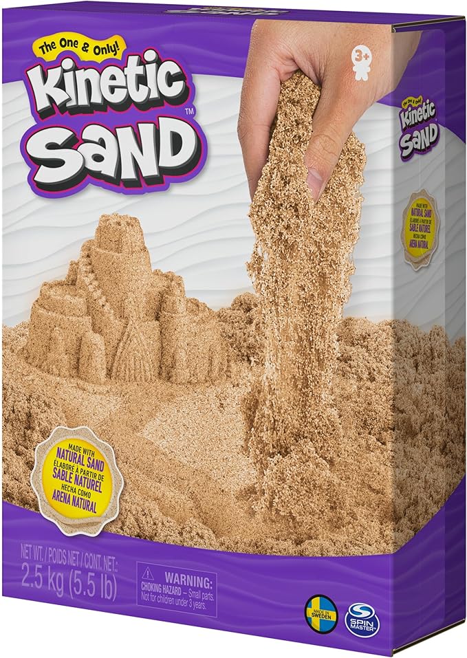 Kinetic Sand, 5.5lbs (2.5kg) Natural Brown Play Sand for Arts and Crafts, Sandbox, Moldable Sensory Toys for Kids Ages 3 and up