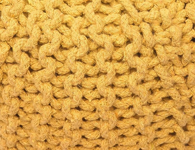 The Home Talk Poufs Boho Rustic Décor Ottoman 100% Cotton Foot Stool for Couch, Armchair, Bean Bag - Hand Knitted Braid Cord for Living Room, Bedroom, Floor Cushion, 18"x18"x14" - Yellow