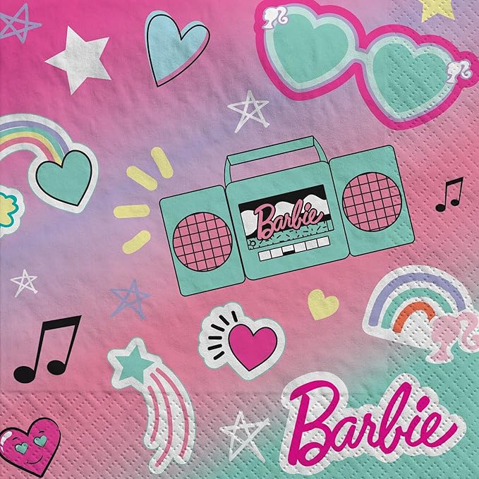 Multicolor Barbie Dream Together Beverage Napkins (5" x 5") Pack Of 16 - Adorable & Elegant Design, Soft & Absorbent Paper Napkins - Ideal For Themed Parties, Events & Everyday Use
