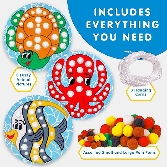 NATIONAL GEOGRAPHIC Kids Pom Poms Arts and Crafts Kit - Pom Pom Animals Toddler Craft Kit, Preschool Art, Toddler Crafts Ages 3-5, Crafts for Toddlers 2-4 Years, Pom Pom Pictures, Pom Pom Art