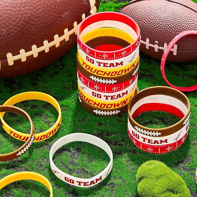 Deekin 32 Pcs Football Silicone Bracelets Football Party Favor Bracelet Football Motivational Rubber Bracelets for Men Women Fan Party Favors Sport Theme Birthday Party Supplies Gifts(Bright)