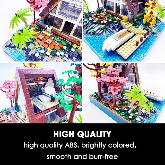 Alizdd Micro Building Blocks Sets，A-Frame Lakeside Cabin House Architecture and Flowers Garden Building Kit for Adults，Cute Toy Building Sets Model，Creative Mini Bricks Gift for Kids 14+，2688 PCS