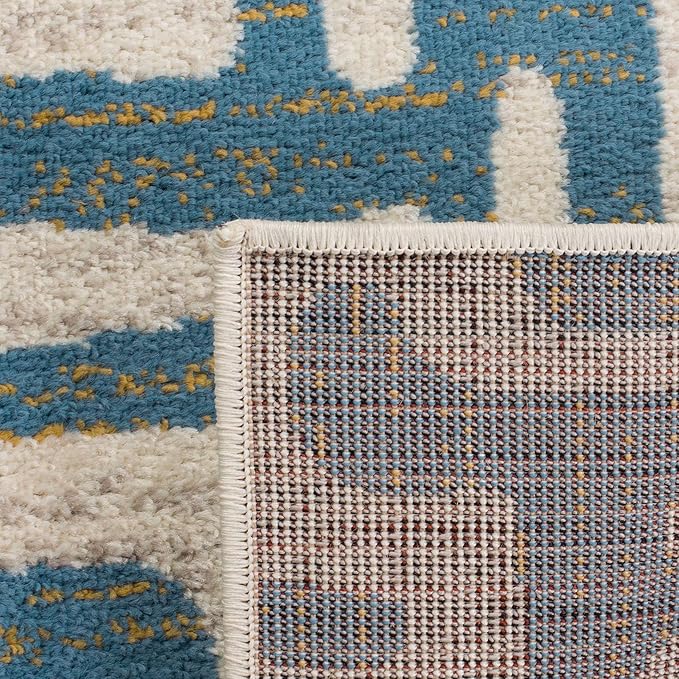 SAFAVIEH Amsterdam Collection Area Rug - 6'7" x 9'2", Ivory & Light Blue, Modern Abstract Design, Non-Shedding & Easy Care, Ideal for High Traffic Areas in Living Room, Bedroom (AMS106C)