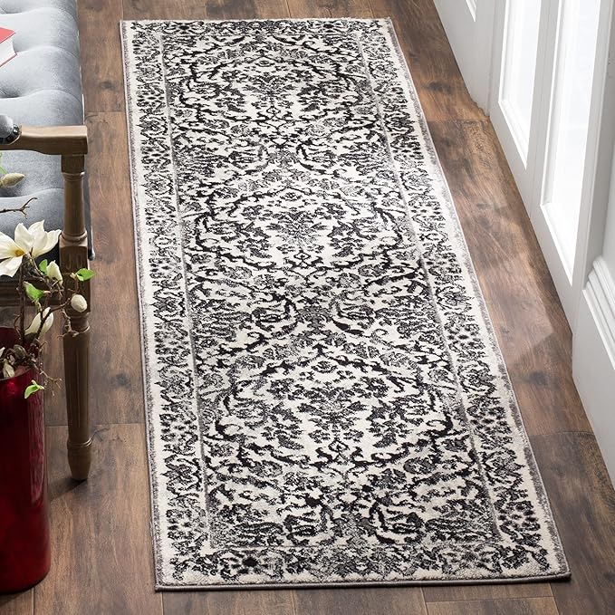 SAFAVIEH Evoke Collection 2'2" x 11' Ivory/Grey EVK242D Non-Shedding Living Room Bedroom Runner Rug