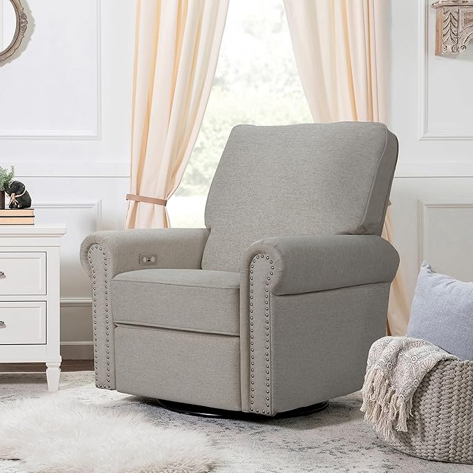 Namesake Linden Electronic Recliner and Swivel Glider with USB Port in Performace Grey Eco-Weave, Water Repellent & Stain Resistant, Greenguard Gold & CertiPUR-US Certified