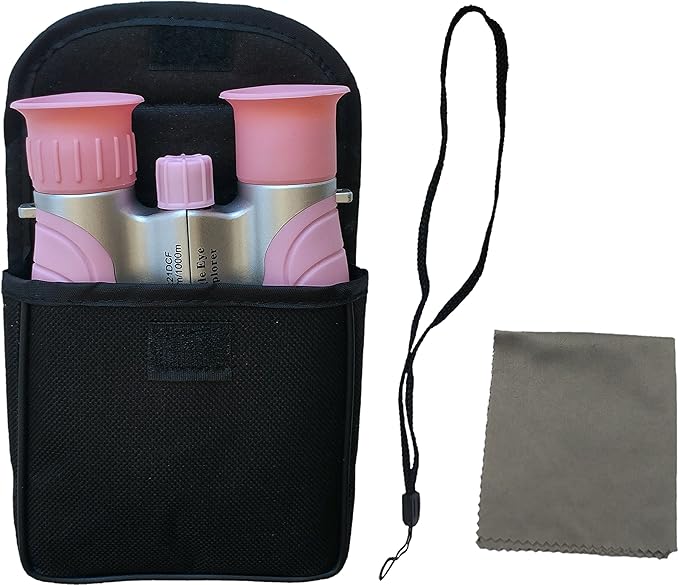 Multi-Piece Set Cargo Vest with Reflective Safety Straps, 1 8x21 Magnification Binoculars and Safari Hat for Boys and Girls (Medium/Large, Pink Vest, Pink Hat, Pink Binoculars)