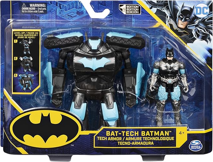 Batman 4-inch Batman Action Figure with Transforming Tech Armor, Kids Toys for Boys Ages 3 and Up