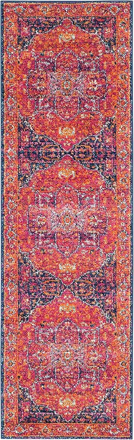 SAFAVIEH Evoke Collection 2'2" x 7' Fuchsia / Orange EVK275S Oriental Medallion Distressed Non-Shedding Living Room Entryway Foyer Hallway Bedroom Runner Rug