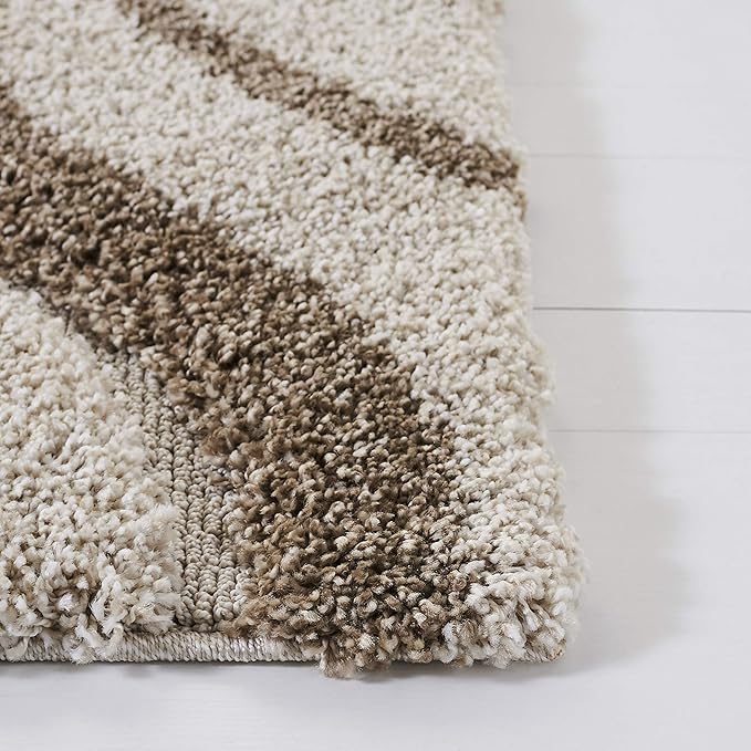 SAFAVIEH Florida Shag Collection Runner Rug - 2'3" x 9', Ivory & Beige, Modern Ogee Design, Non-Shedding & Easy Care, 1.2-inch Thick Ideal for High Traffic Areas in Living Room, Bedroom (SG461-1213)