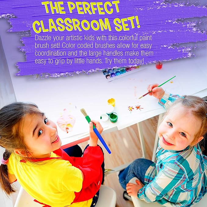 U.S. Art Supply 12-Piece Round Children's Tempera Paint Brush Set in 3 Sizes, 4 Small, 4 Medium, 4 Large - Fun Kid's Party, School, Student, Class Craft Painting - Beginners Starter Painting Brush Kit