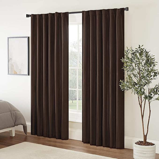 Eclipse Fresno Modern Blackout Thermal Rod Pocket Window Curtain for Bedroom (1 Panel), 52 in x 108 in, Espresso