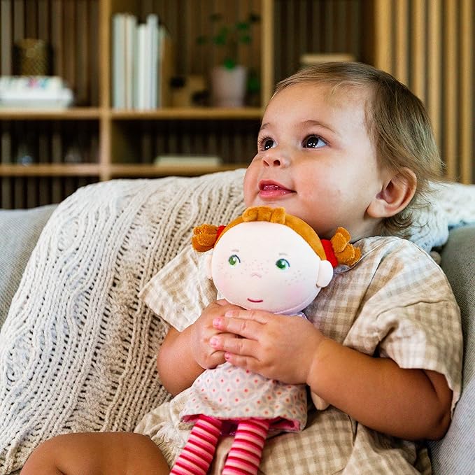 HABA Soft Baby Doll Roya - 10" Rag Doll with Red Pigtails, Pink Dress - Machine Washable Doll - Ideal Soft Doll for 2 Year Old Girls