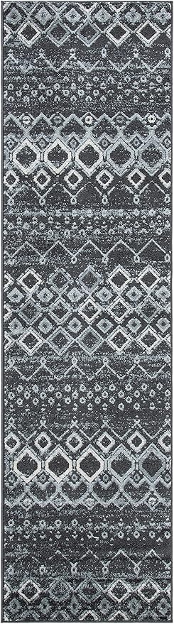 SAFAVIEH Amsterdam Collection Runner Rug - 2'3" x 12', Dark Grey & Light Grey, Moroccan Boho Design, Non-Shedding & Easy Care, Ideal for High Traffic Areas in Living Room, Bedroom (AMS108J)