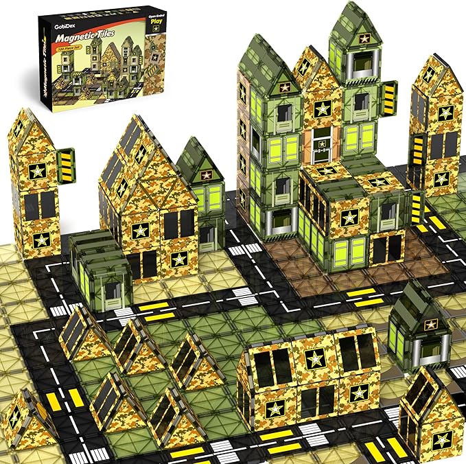 GobiDex 100 PCS Magnetic Tiles Army Toys for Boys, Magnetic Building Blocks Army Men Playset, STEM Learning Construction Toys for Toddlers Kids Ages 3-5 4-8, Birthday Gifts for Boys Girls 3+ Years Old
