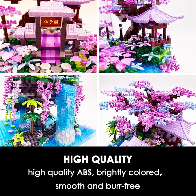 Micro Building Blocks Sets，Chinese Moon Palace Architecture and Cherry Blossom Bonsai Tree Building Toys for Adults，Japanese Sakura House Model，Creative Mini Bricks Gift for Kids 14+，2588 PCS