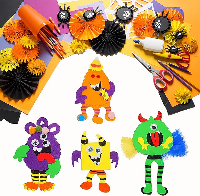 4E's Novelty 24 Halloween Crafts for Kids - Silly Monsters Foam Magnet Craft Kits - 24 Pack / 4 Styles, Classroom Arts & Crafts
